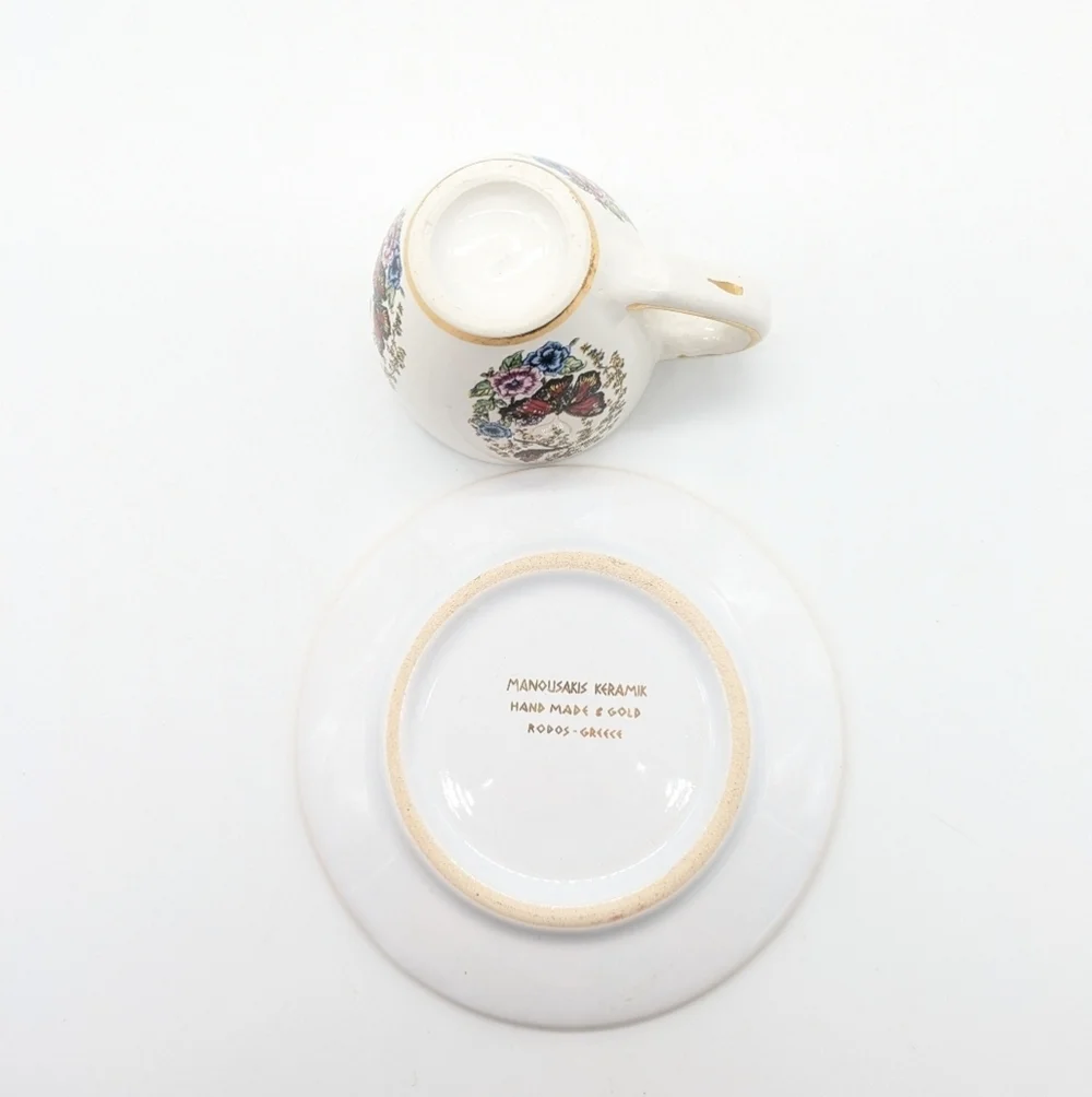 Manousakis Keramik Small Ceramic Butterfly Floral Bone China Espresso Tea Cup